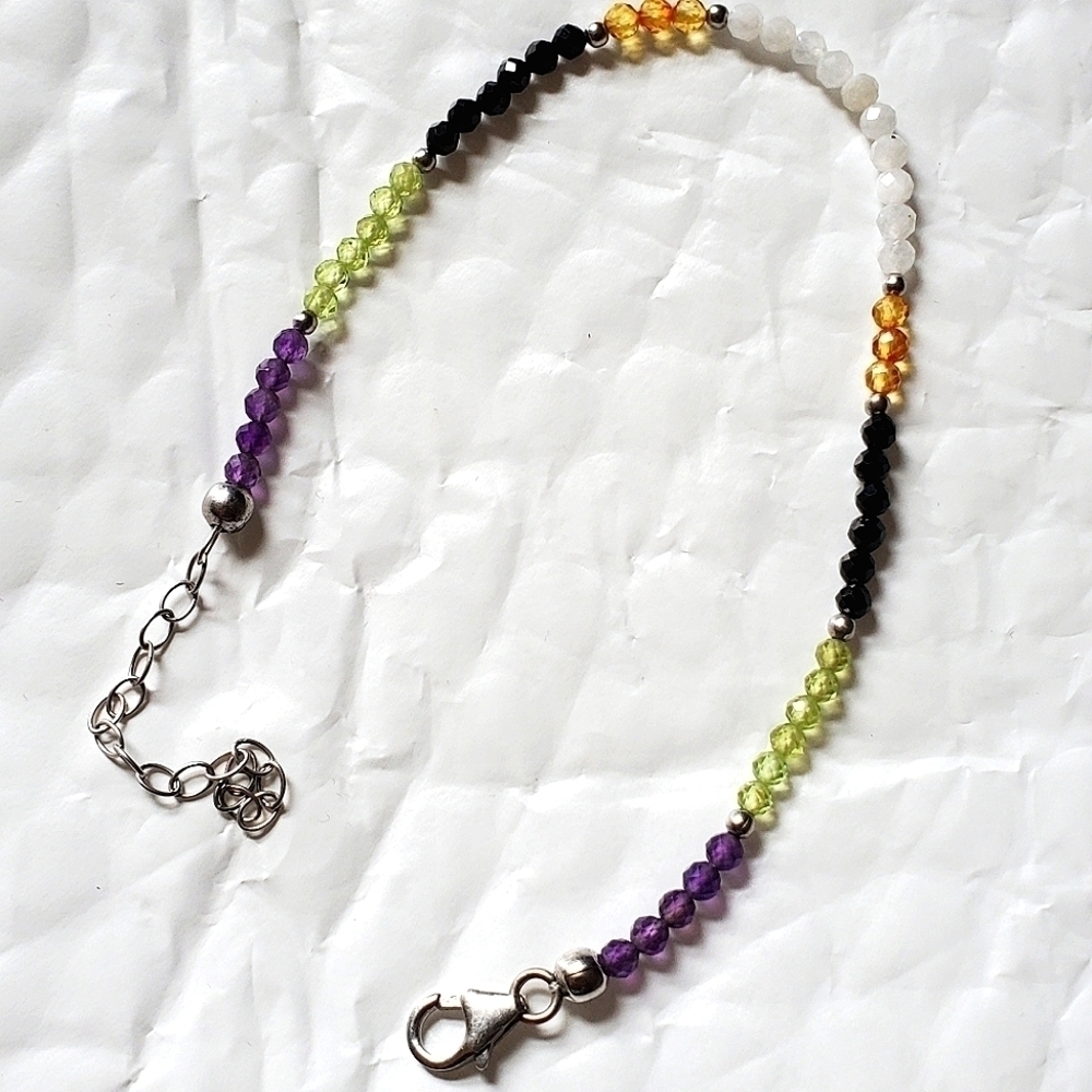 Platinum Over Sterling Silver Multigemstone Beaded Bracelet
